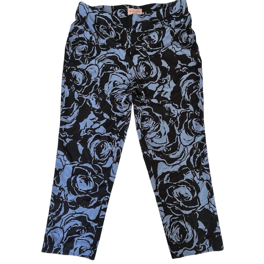 Chicos Black Label Easy Suit Pants 16 Blue Rose Floral Career Dressy Wedding